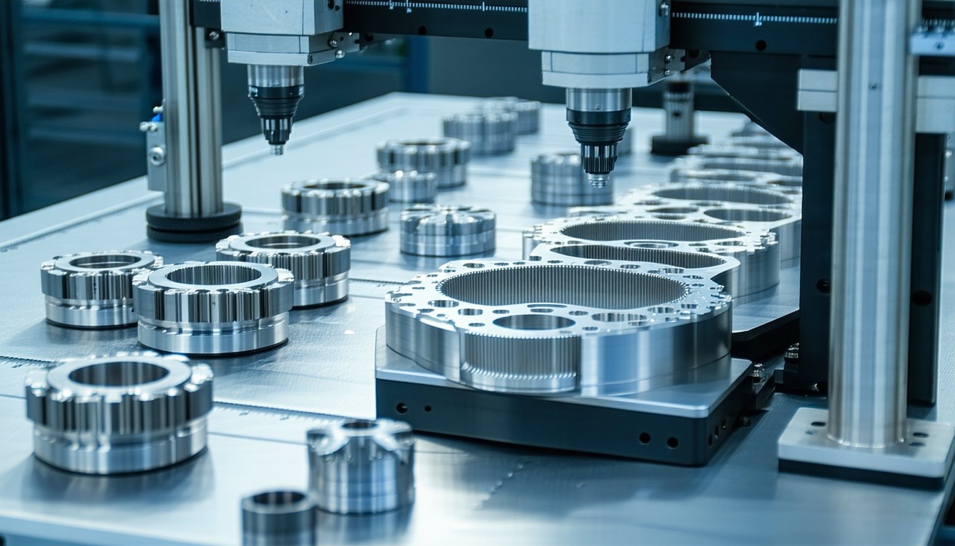 A close-up of a high-tech assembly line with vario