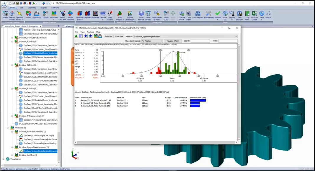 Multi-tooth gear analysis with the Digital Twin and 3DCS